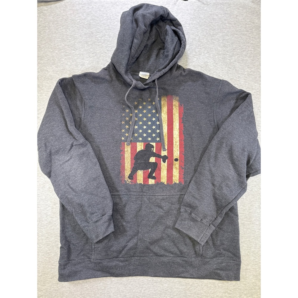 Port & Company Mens Baseball Catcher American Flag Hoodie Grey Large PC450H